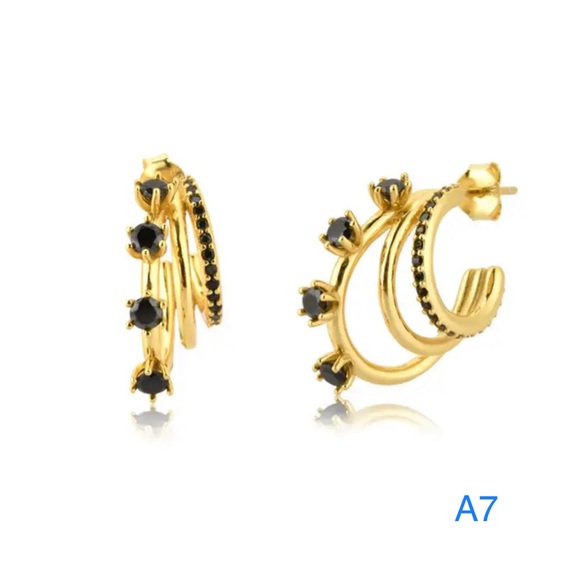 1pair Anthro 3-Hoops Gold Floral Black Multiple Slide-on Clip Ear Cuff Earrings - Picture 6 of 16